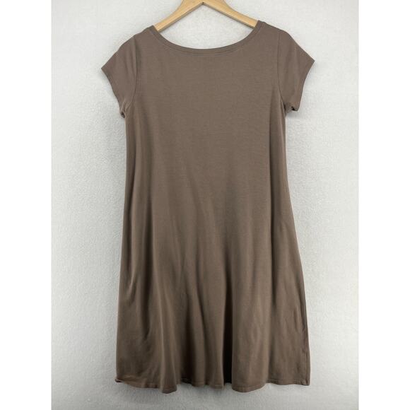 EILEEN FISHER Dress M Organic Cotton Stretch Jersey Scoop Neck Midi Brown USA - Picture 2 of 13